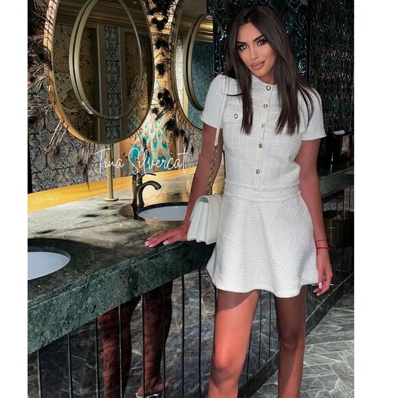 BLOGGER'S FAVE! Zara Chanel-like Tweed Mini Dress With Buttons Ecru NWT - Picture 10 of 16